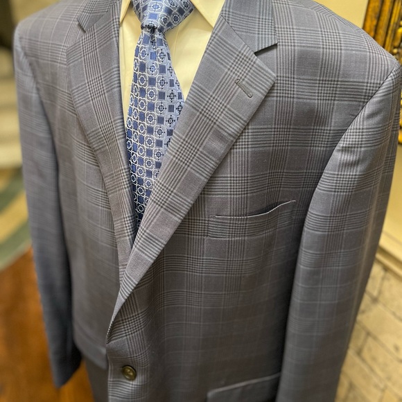 Hart Schaffner Glen Plaid Big Tall Sport Coat Blazer Jacket Blue Men 52R - Picture 8 of 14